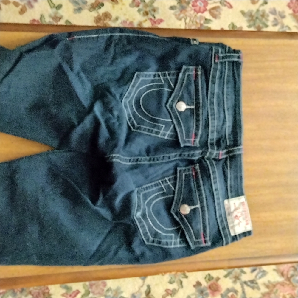 True Religion Dark Denim Jeans with Contrast Stitching